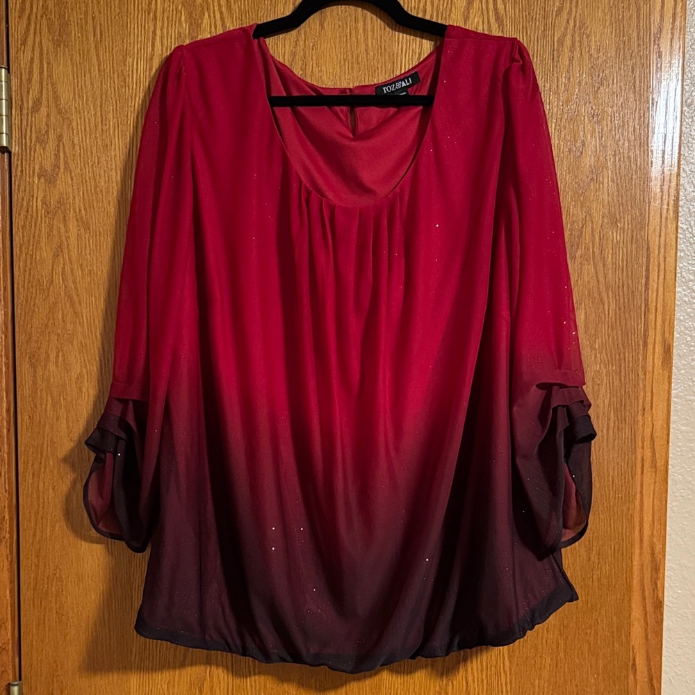 Roz & Ali Women's Red and Black Ombre Blouse